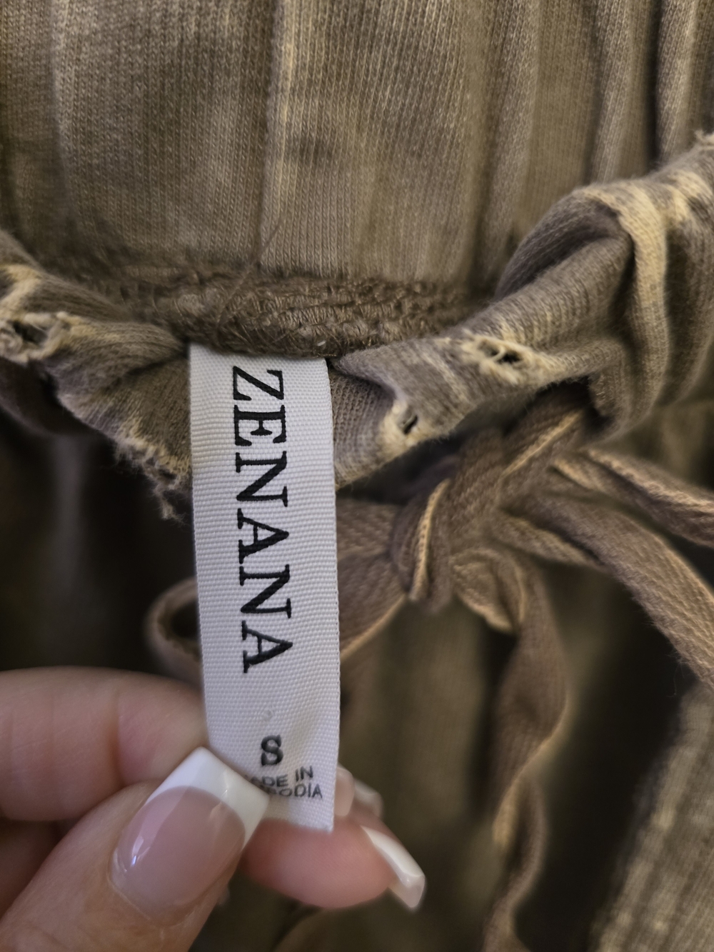 Zenana Mineral Wash Wide Leg Pants Taupe Gray Drawstring Cargo Bohemian Small - Picture 6 of 6